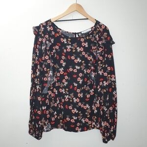 Eloquii Elements Black Floral Print Top Size 20
